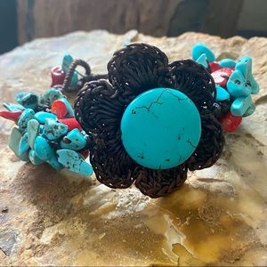 Bohemian Handmade Flower Turquoise Stone Toggle Bracelet